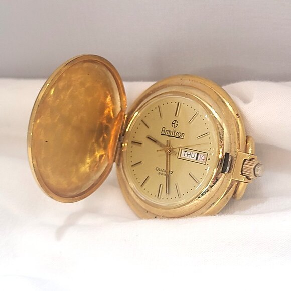 Vintage Armitron Quartz Swiss Pocket Watch Gold Tone Analog Inscribed Dad - Picture 1 of 9